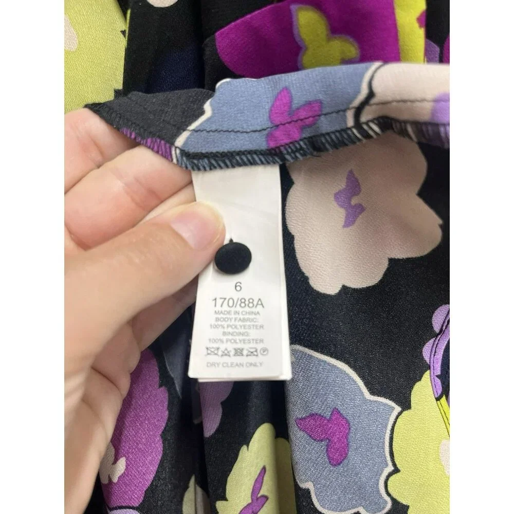 NEW Kate Spade Winter Garden Midi in Black Floral Print Wrap Dress Size 6